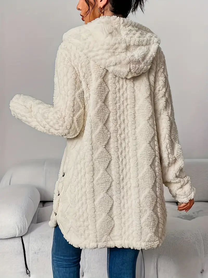 Women's Fleece Cardigan with Hood & Cable Knit Pattern | S–3XL 10