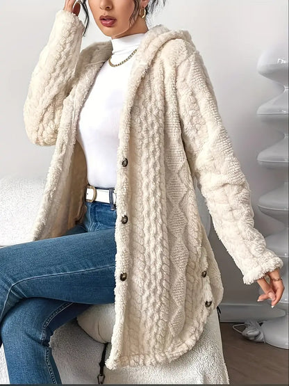 Women's Fleece Cardigan with Hood & Cable Knit Pattern | S–3XL 11