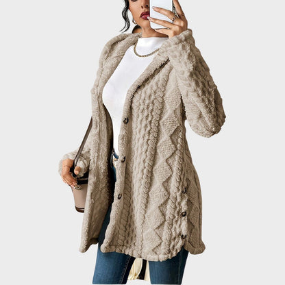 Women's Fleece Cardigan with Hood & Cable Knit Pattern | S–3XL 2