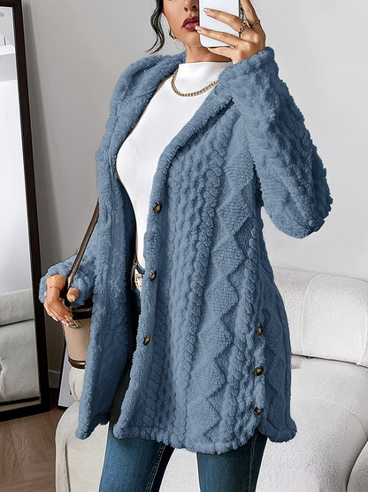 Women's Fleece Cardigan with Hood & Cable Knit Pattern | S–3XL 3