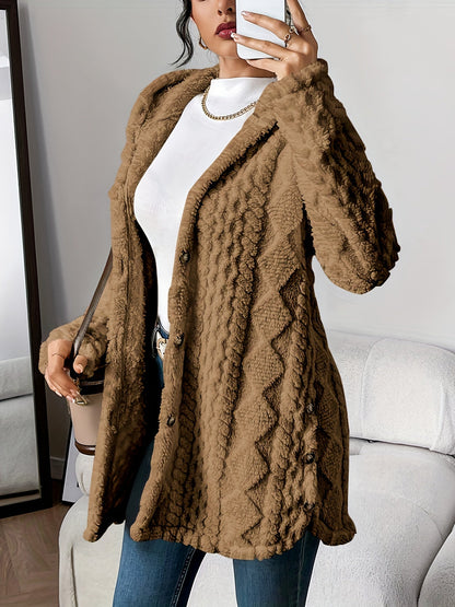 Women's Fleece Cardigan with Hood & Cable Knit Pattern | S–3XL 4
