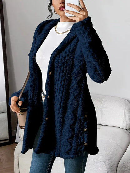 Women's Fleece Cardigan with Hood & Cable Knit Pattern | S–3XL 7