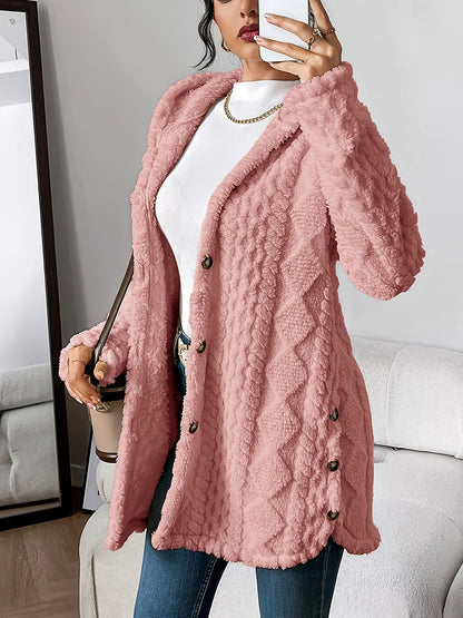 Women's Fleece Cardigan with Hood & Cable Knit Pattern | S–3XL 8
