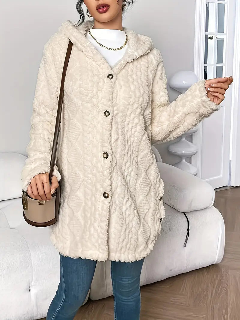 Women's Fleece Cardigan with Hood & Cable Knit Pattern | S–3XL 9