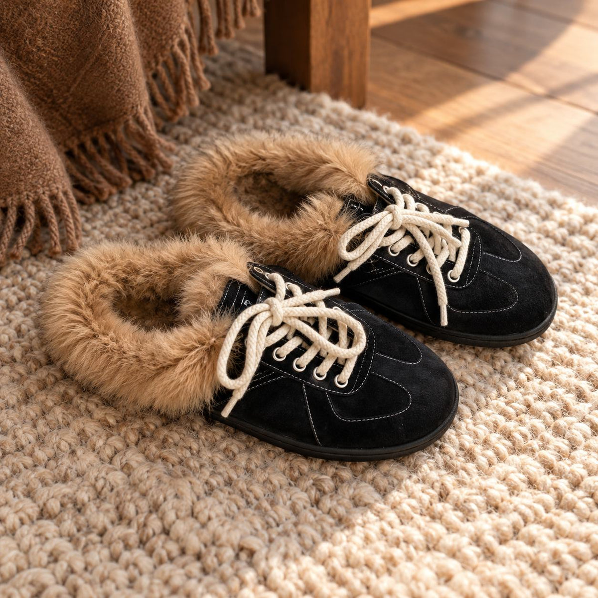 Fleece-Gefütterte Mule Pantoffeln Damen in Schwarz
