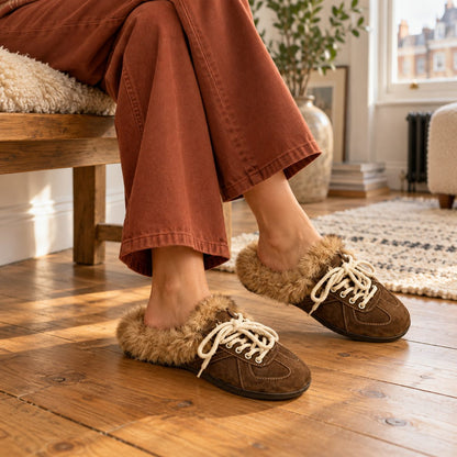 Fleece-Gefütterte Mule Pantoffeln Damen in Marrone