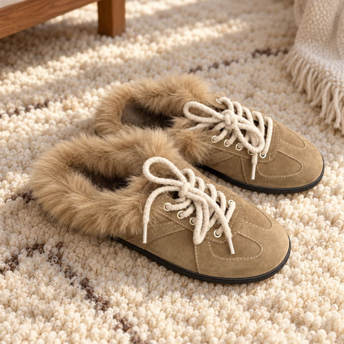 Fleece-Gefütterte Mule Pantoffeln Damen in Khaki