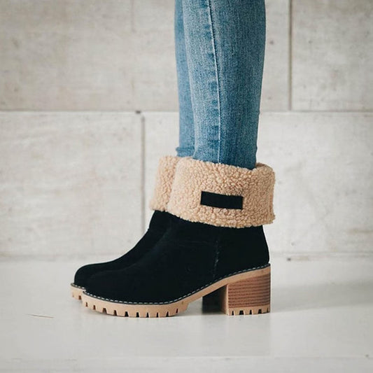 Women's Winter Ankle Boots with Fur Collar & Block Heel 1