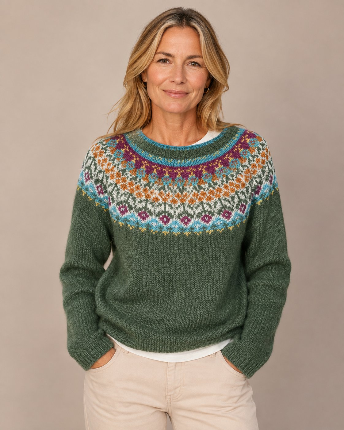 Jackyee – Damen – Norweger-Strick – Bootsausschnitt-Pullover
