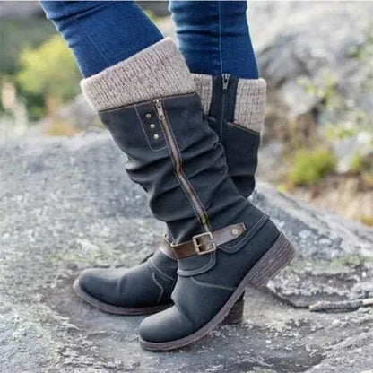 Women's Knee-High Boots with Knit Shaft & Buckle Detail 1