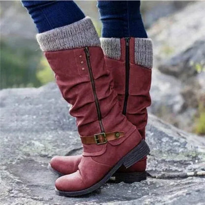 Women's Knee-High Boots with Knit Shaft & Buckle Detail 2