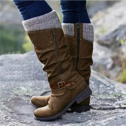 Women's Knee-High Boots with Knit Shaft & Buckle Detail 3