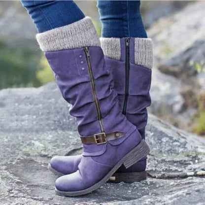 Women's Knee-High Boots with Knit Shaft & Buckle Detail 4