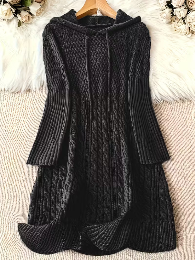 Women's Chunky Knit Hoodie Dress — Cable Knit Pattern 2