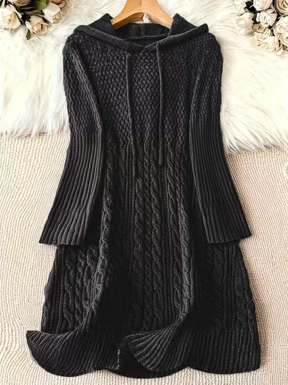 Women's Chunky Knit Hoodie Dress — Cable Knit Pattern 2