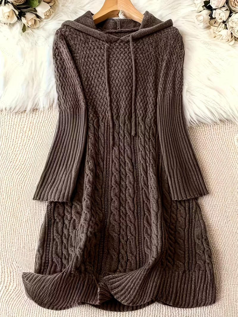 Women's Chunky Knit Hoodie Dress — Cable Knit Pattern 3