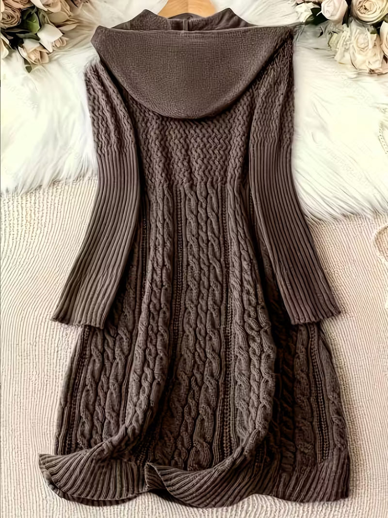 Women's Chunky Knit Hoodie Dress — Cable Knit Pattern 4