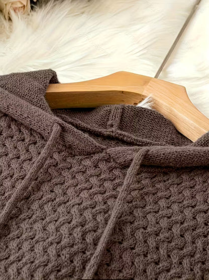 Women's Chunky Knit Hoodie Dress — Cable Knit Pattern 5