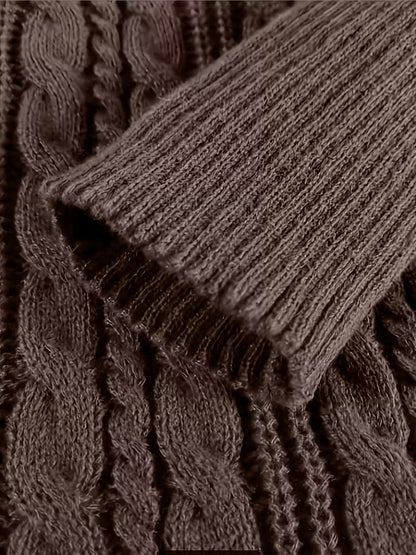 Women's Chunky Knit Hoodie Dress — Cable Knit Pattern 6