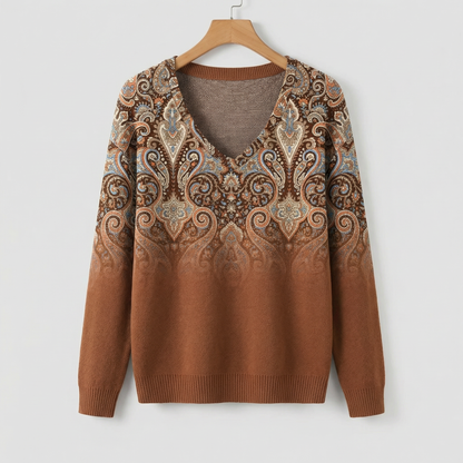 Damen Pullover V-Ausschnitt mit Paisleymuster & Farbverlauf 2