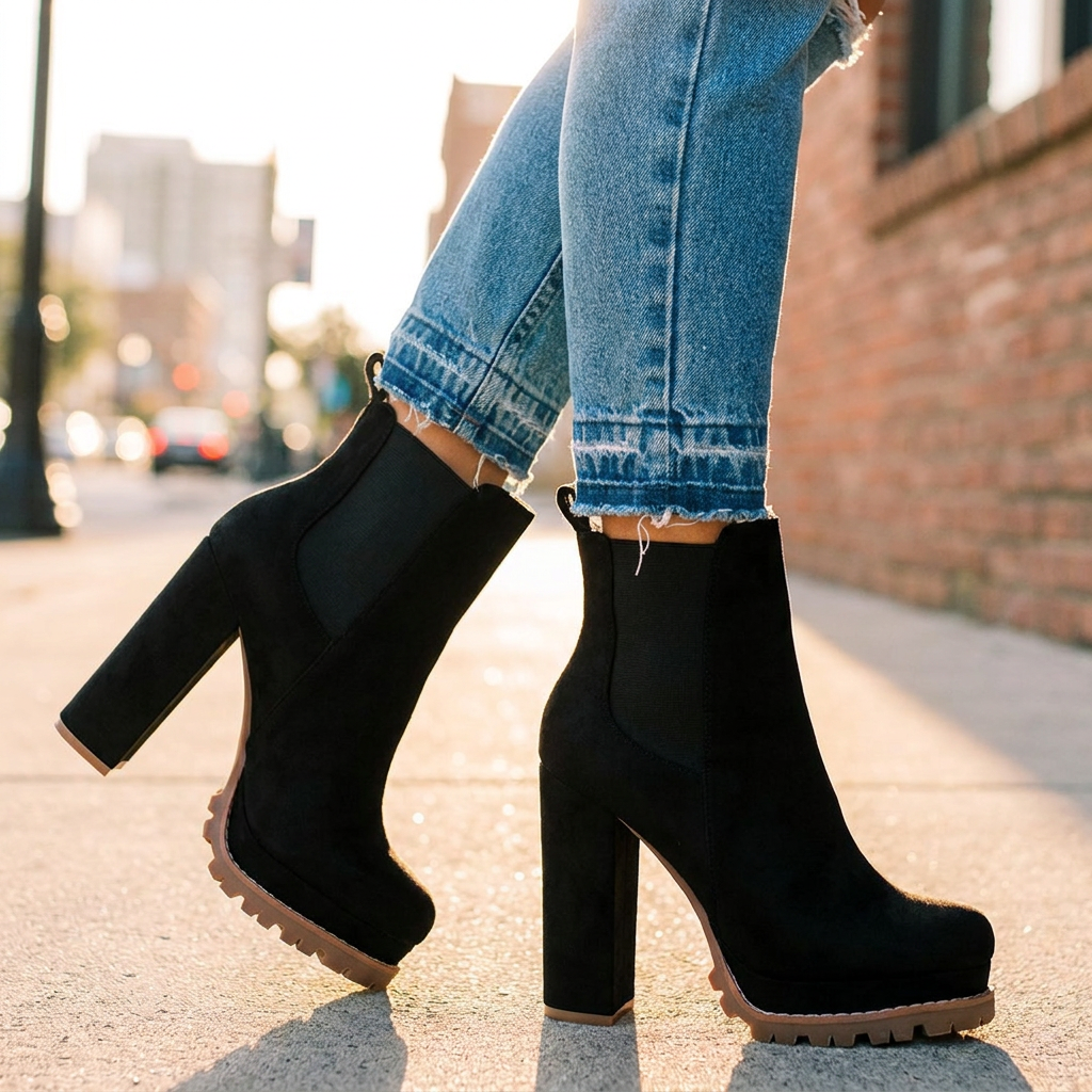 Women's Block Heel Ankle Boots — Faux Suede Lugged Platform 3