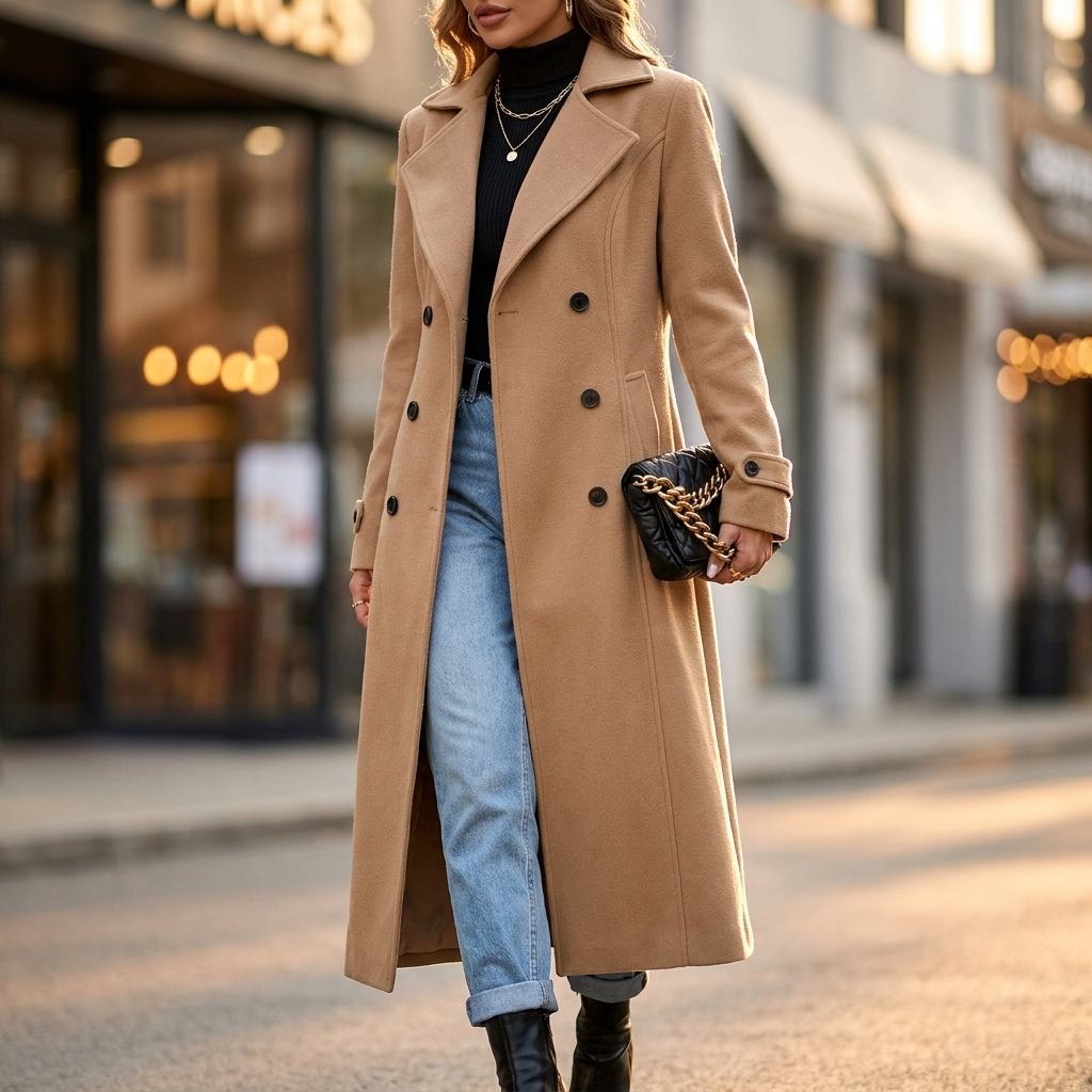 Double Breasted Wool Coat Women — Tailored Floor-Length 2