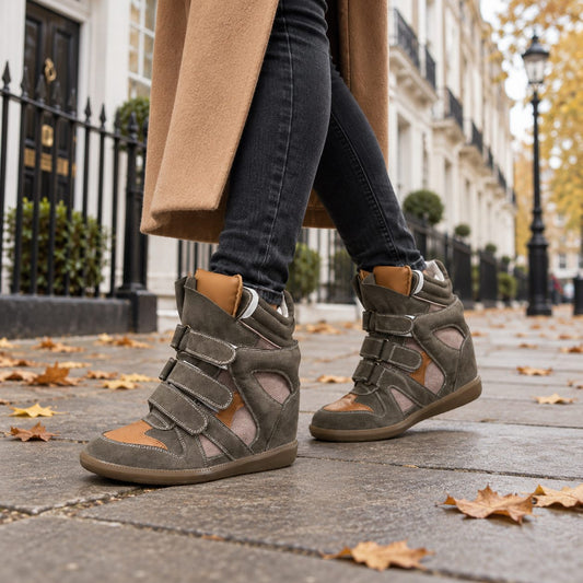 Plateau-Sneakers Damen mit verstecktem Absatz in Khaki
