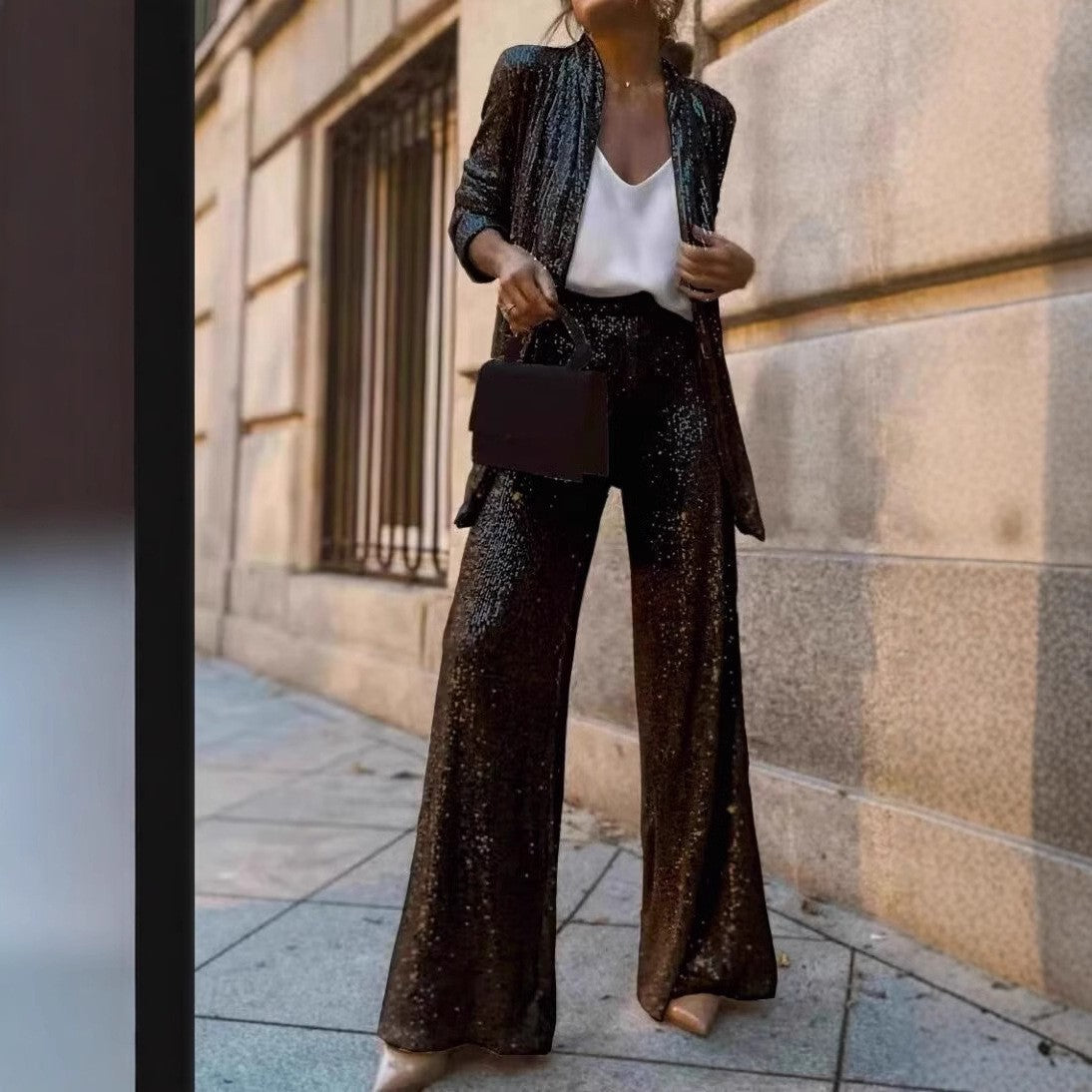 High-Waist Paillettenanzug Damen — Glitzer Party Hosenanzug 5
