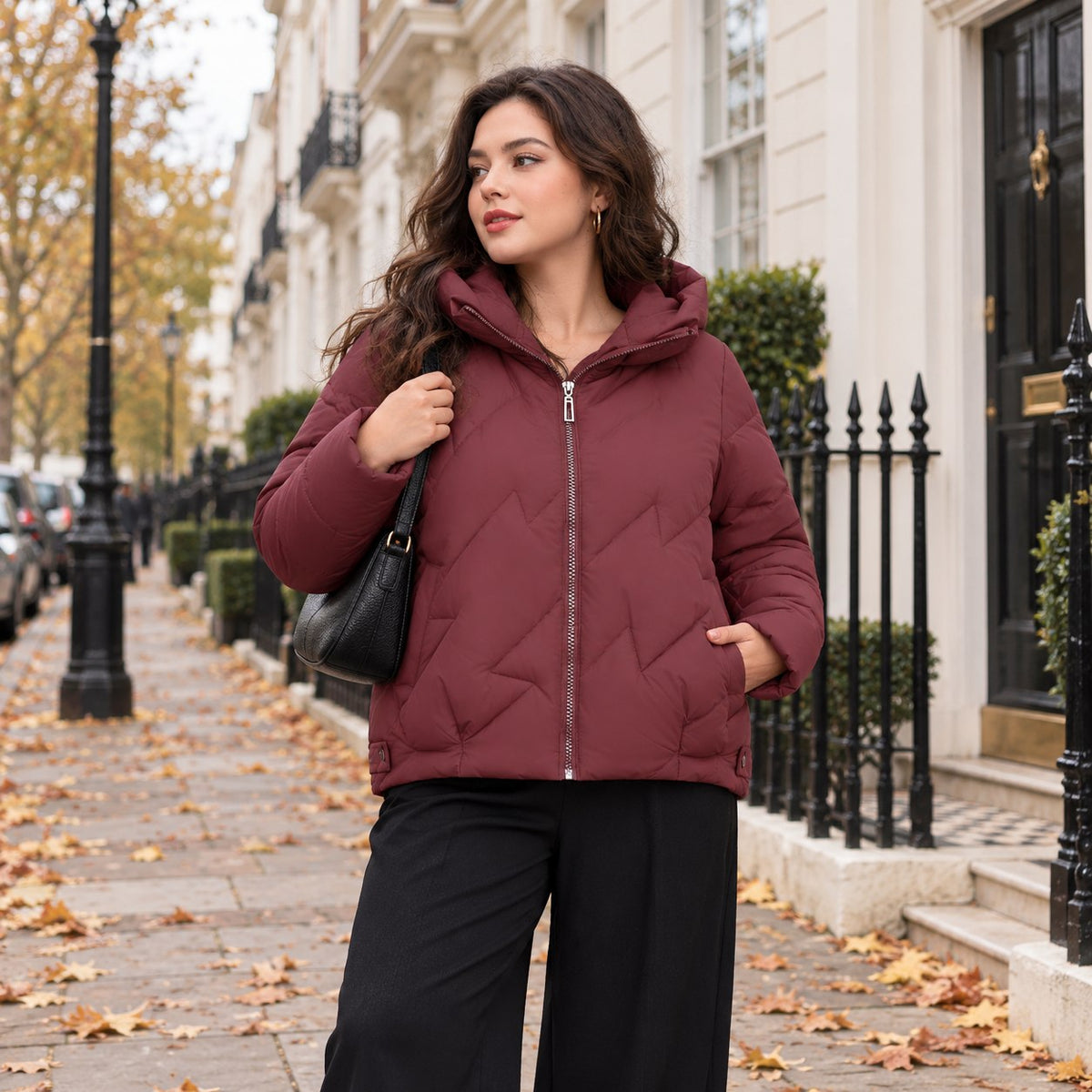 Damen Steppjacke mit Kapuze in Angola Rot