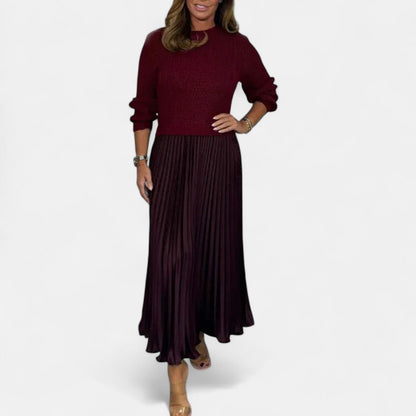 Women's Pleated Knit Maxi Dress — Long Sleeve Ribbed 6