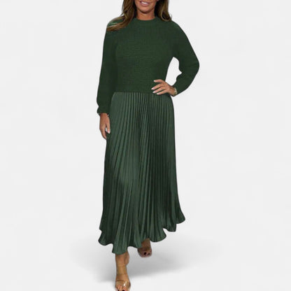 Women's Pleated Knit Maxi Dress — Long Sleeve Ribbed 7