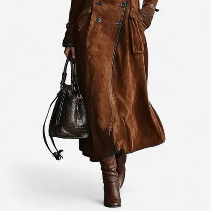 Long Women's Suede Trench Coat — Double-Breasted Elegant Fit 5