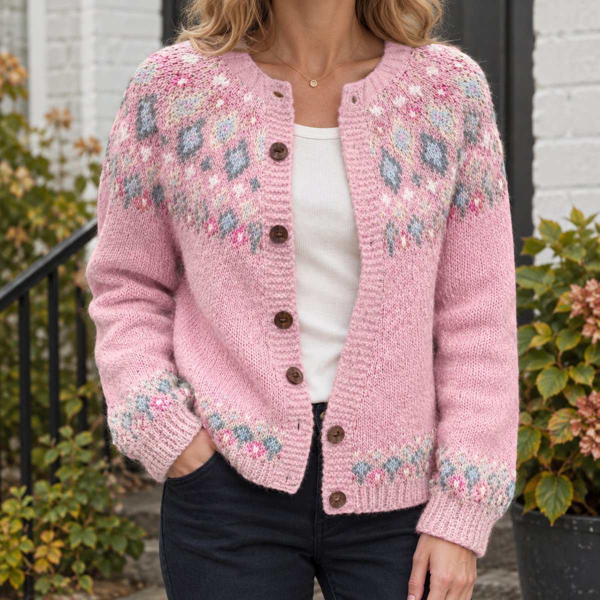 Adrienne Jacquard Cardigan Women — Soft Knit Button-Front 1