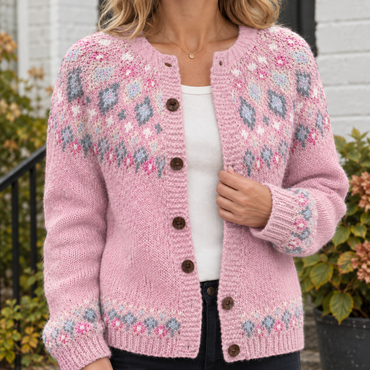 Adrienne Jacquard Cardigan Women — Soft Knit Button-Front 2