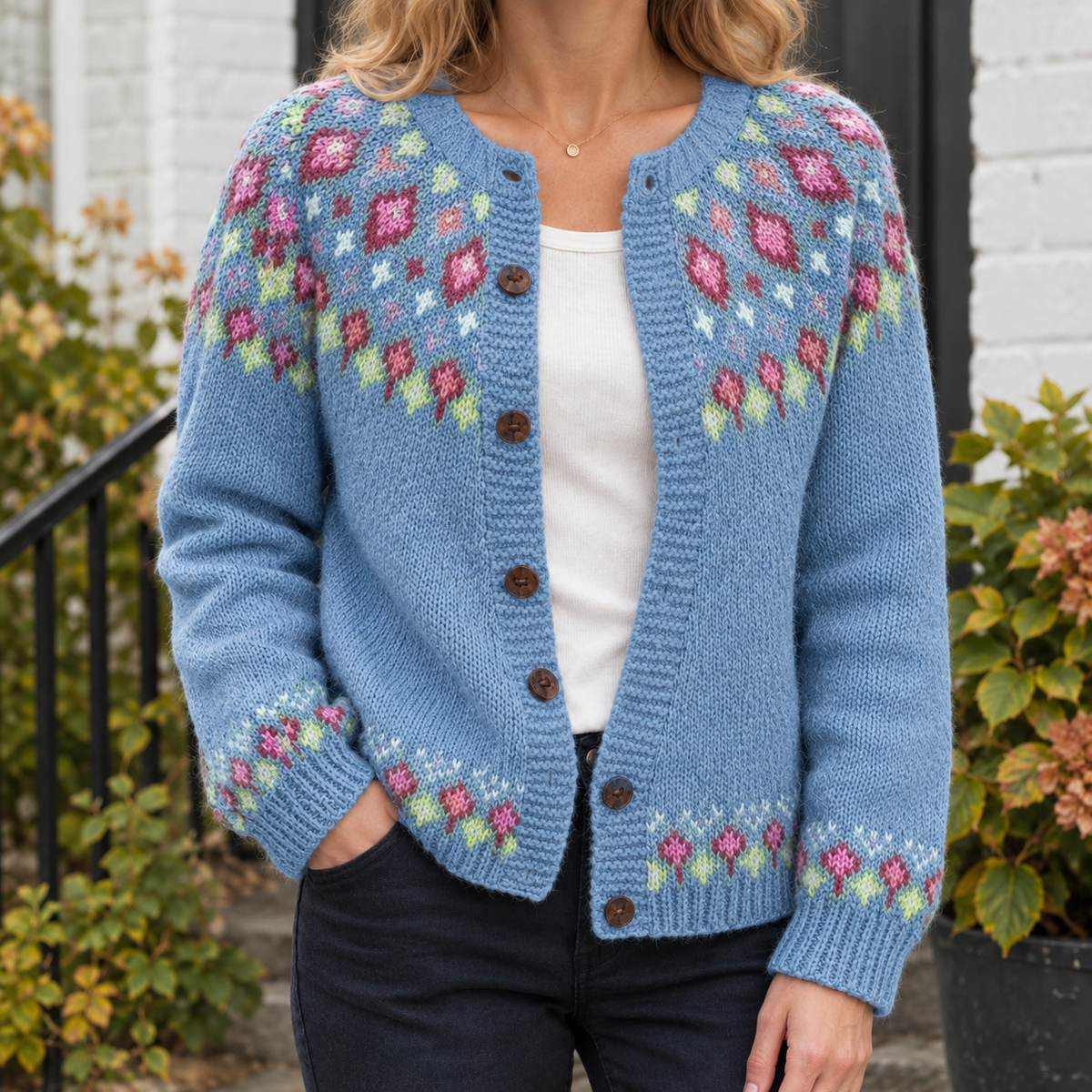 Adrienne Jacquard Cardigan Women — Soft Knit Button-Front 3