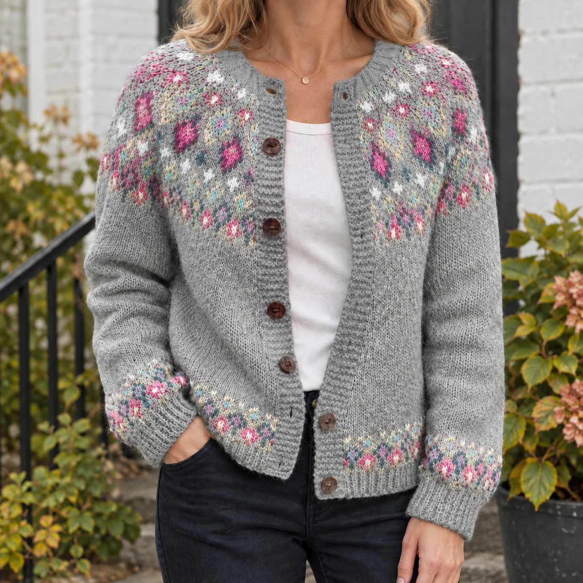 Adrienne Jacquard Cardigan Women — Soft Knit Button-Front 5
