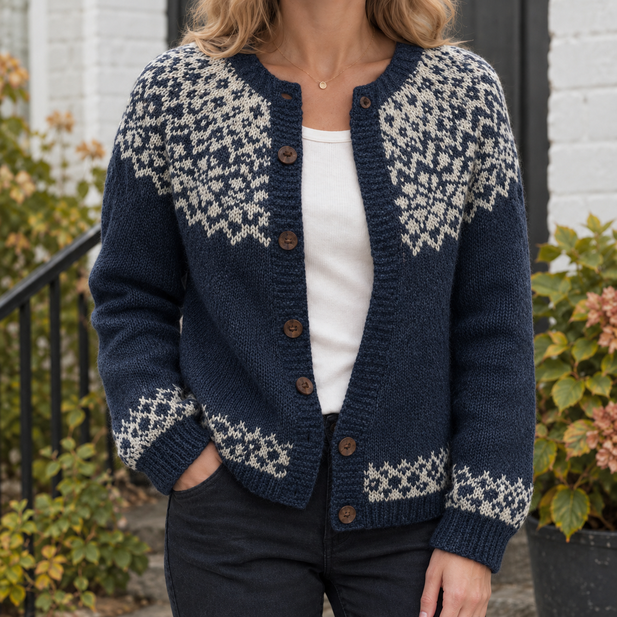 Adrienne Jacquard Cardigan Women — Soft Knit Button-Front 7