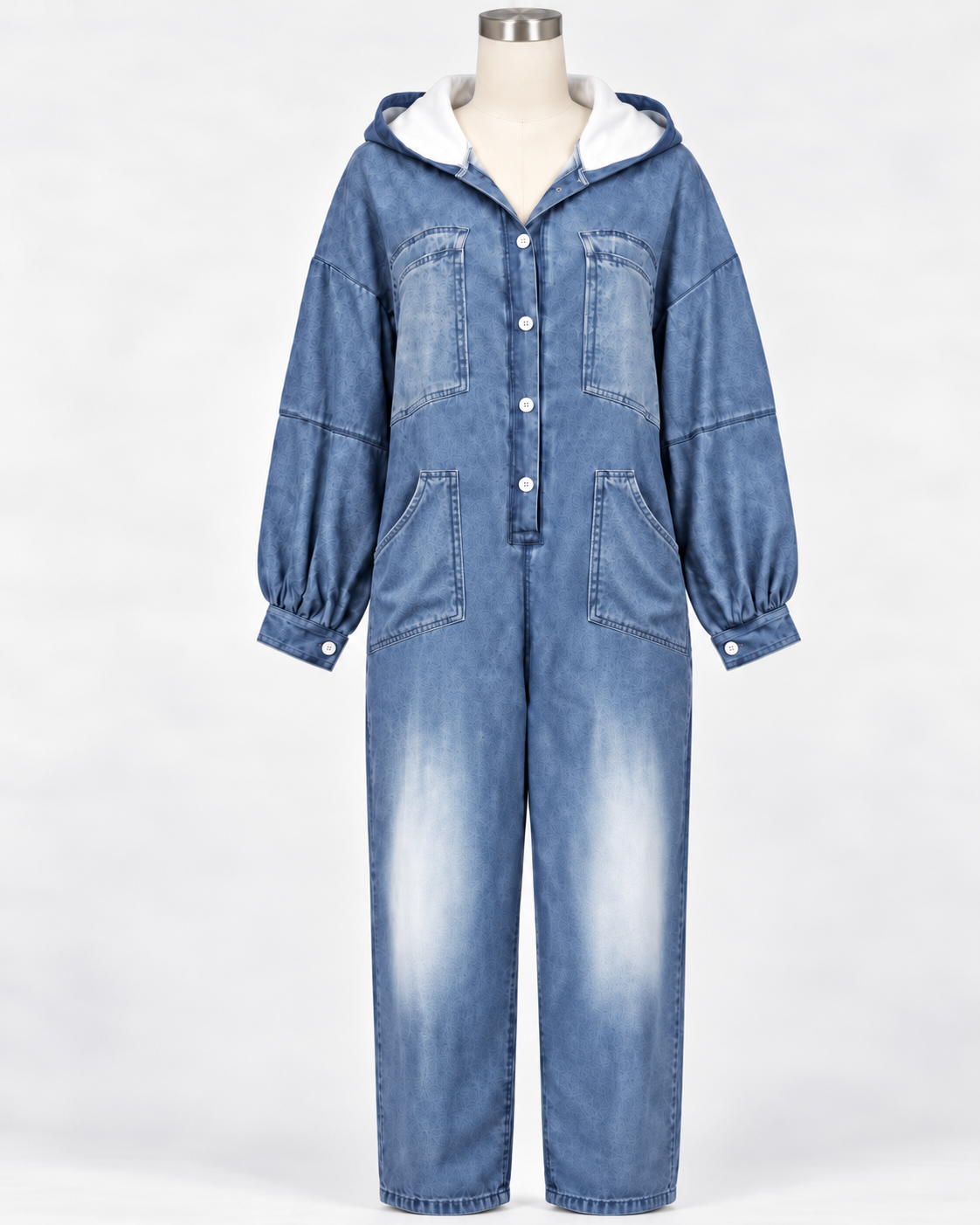 Jeans Jumpsuit Damen mit Kapuze — Denim Overall 4