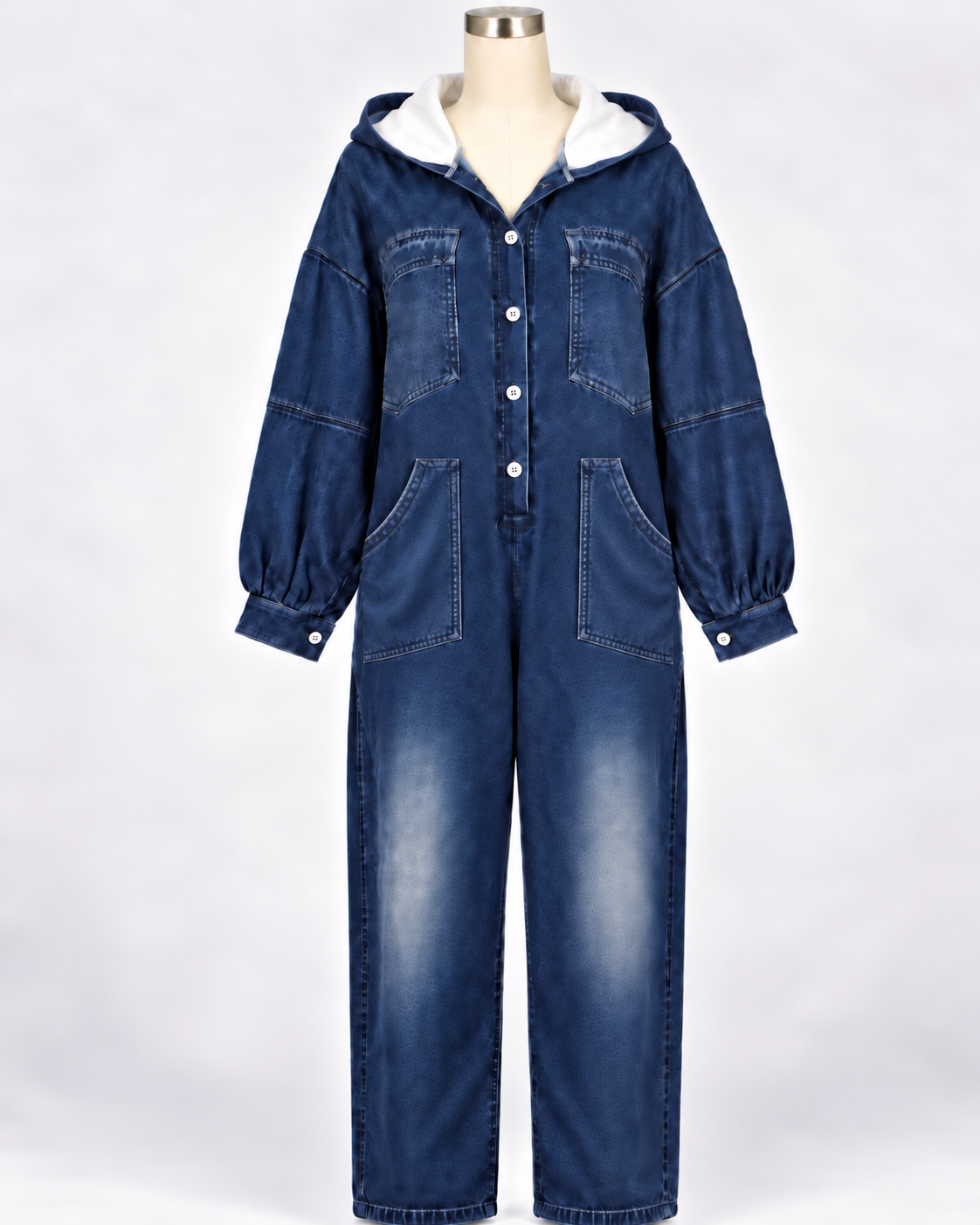 Jeans Jumpsuit Damen mit Kapuze — Denim Overall 5