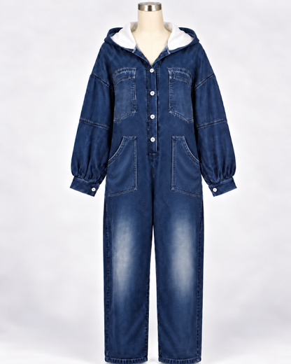 Jeans Jumpsuit Damen mit Kapuze — Denim Overall 5