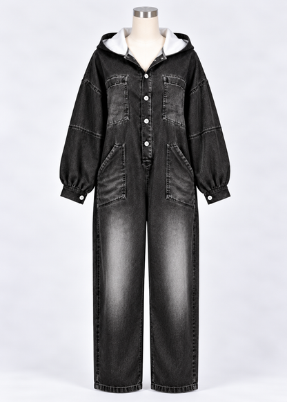 Jeans Jumpsuit Damen mit Kapuze — Denim Overall 6