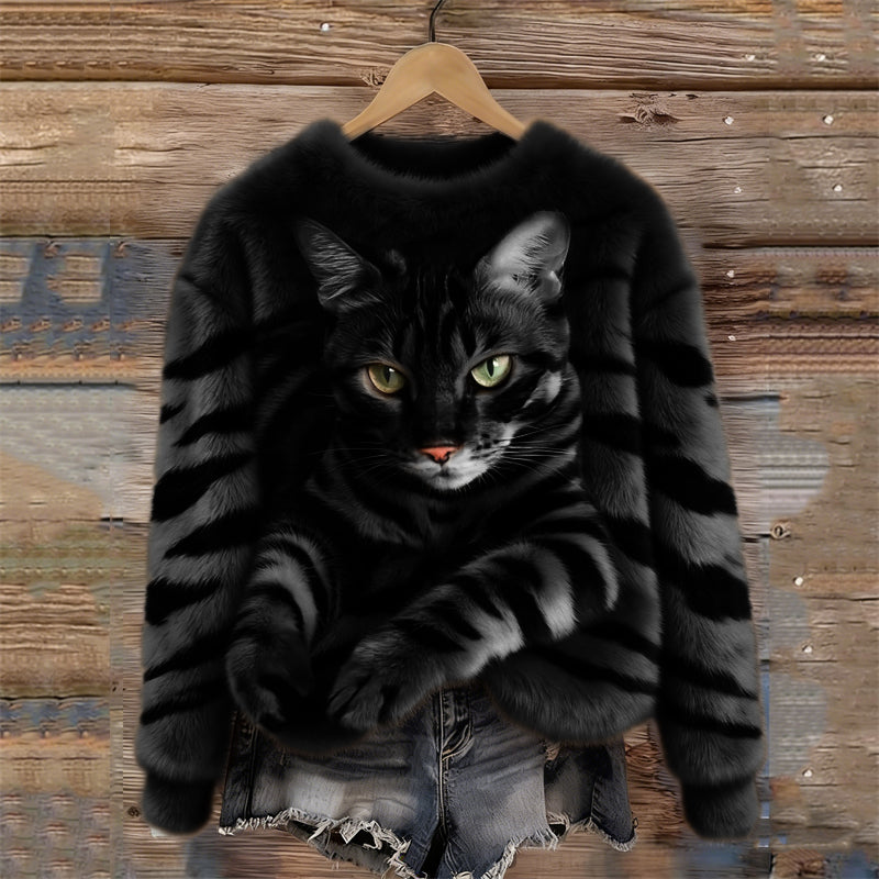 Katzen Pullover Damen — Flauschig mit 3D-Katzenmotiv 10