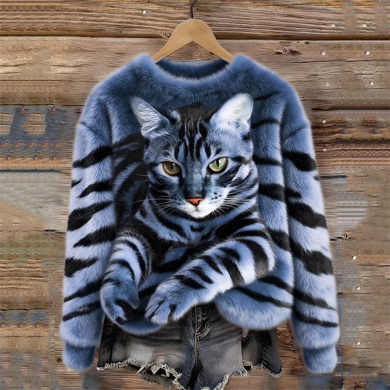 Katzen Pullover Damen — Flauschig mit 3D-Katzenmotiv 11