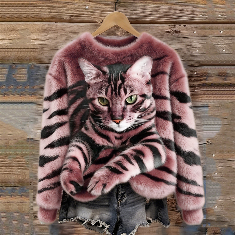 Katzen Pullover Damen — Flauschig mit 3D-Katzenmotiv 12