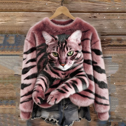 Katzen Pullover Damen — Flauschig mit 3D-Katzenmotiv 12