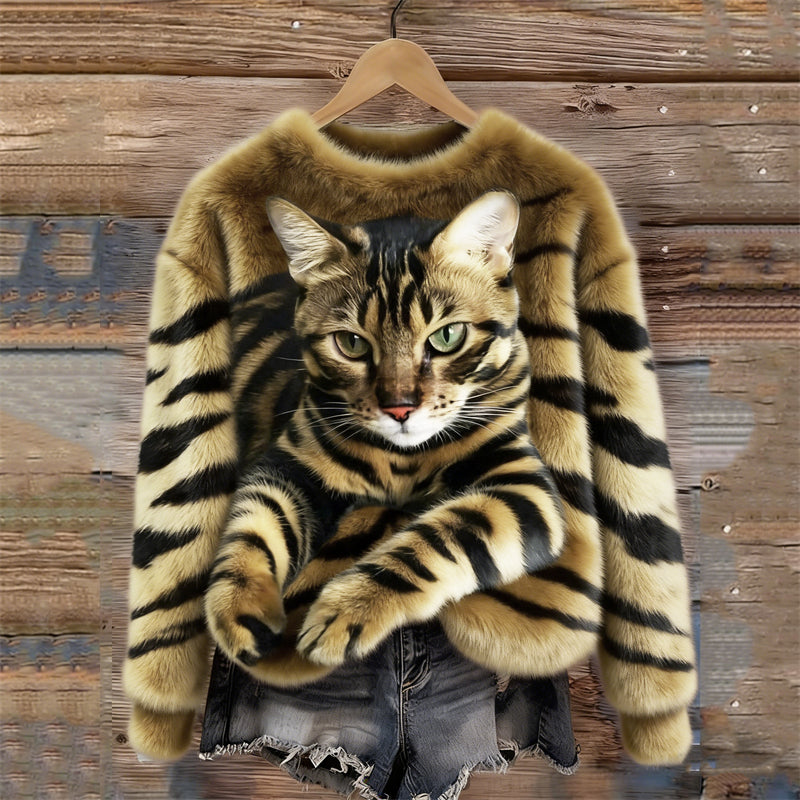 Katzen Pullover Damen — Flauschig mit 3D-Katzenmotiv 13
