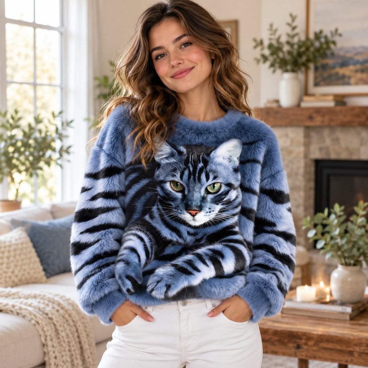 Katzen Pullover Damen — Flauschig mit 3D-Katzenmotiv 4