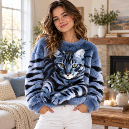 Katzen Pullover Damen — Flauschig mit 3D-Katzenmotiv 4