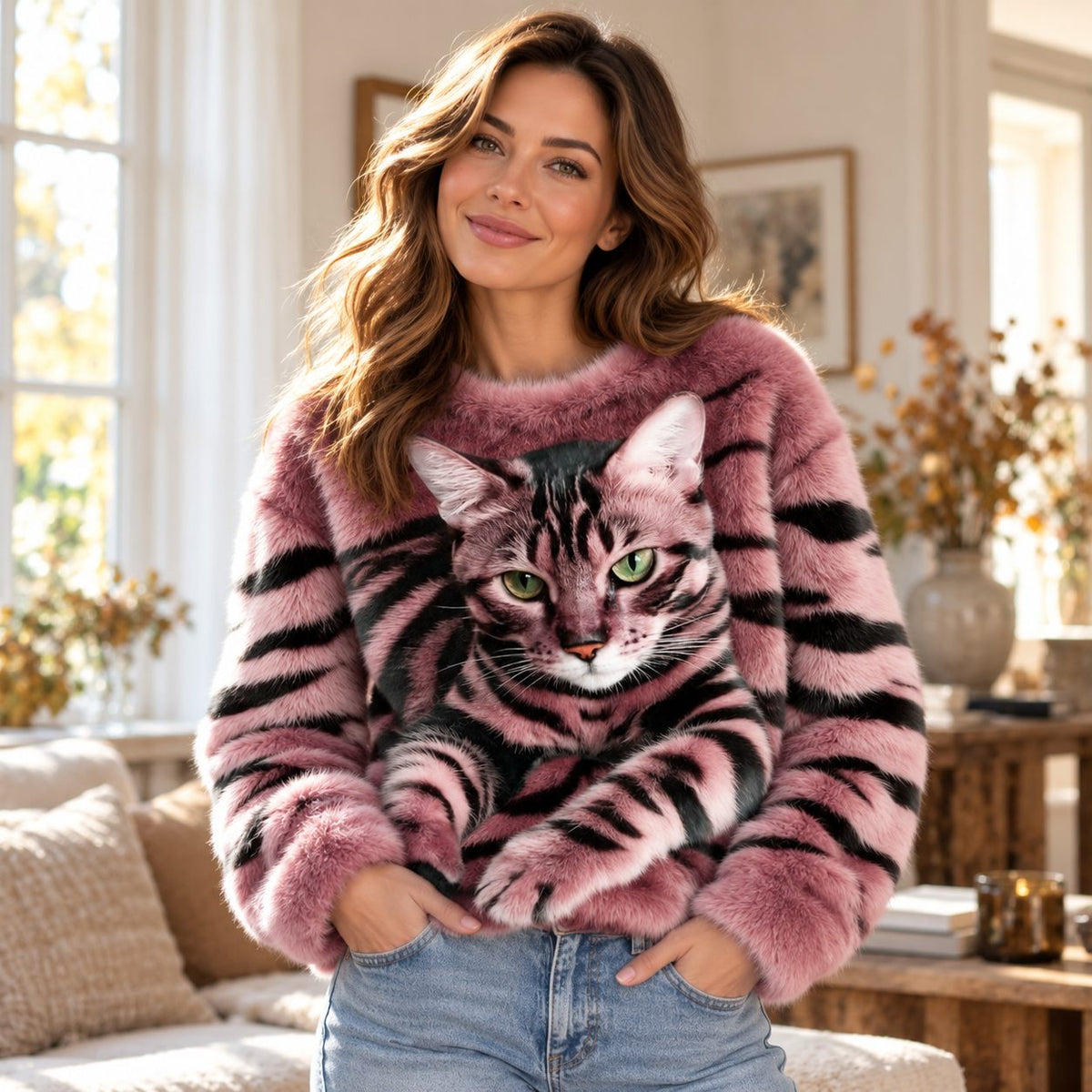 Katzen Pullover Damen — Flauschig mit 3D-Katzenmotiv 5