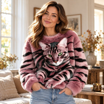 Katzen Pullover Damen — Flauschig mit 3D-Katzenmotiv 5